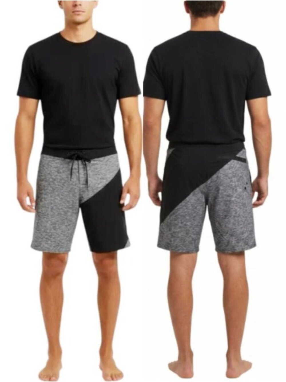 American Eagle Outfitters Men's Black/Heather Gray Drawstring Board Shorts Small